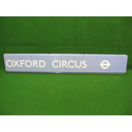 145 - Heavy modern pale blue (Victoria Line) London Underground station sign for Oxford Circus with white ... 