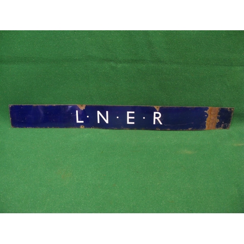 150 - Enamel sign with LNER in white letters in the centre of a dark blue ground, possibly from a large pl... 