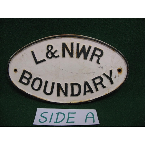 152 - Cast iron oval plate with L&NWR Boundary in raised black letters on a white ground - 14'' x 8''