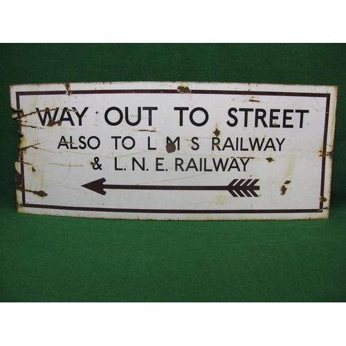 161 - Large pre-war London Transport Underground enamel sign Way Out To Street Also To LMS Railway & LNE R... 