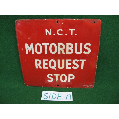 168 - Double sided enamel sign NCT Motorbus Request Stop (Nottingham City Transport), white letters on a r... 