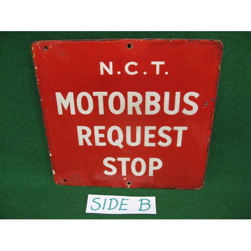 168 - Double sided enamel sign NCT Motorbus Request Stop (Nottingham City Transport), white letters on a r... 