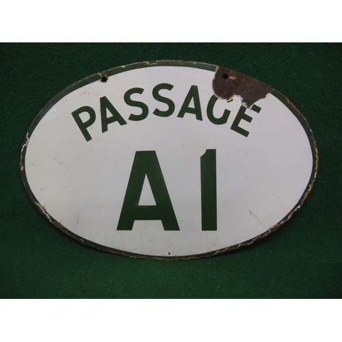 174 - Double sided elliptical enamel sign A1 Passage, green letters and border on a white ground - 18'' x ... 