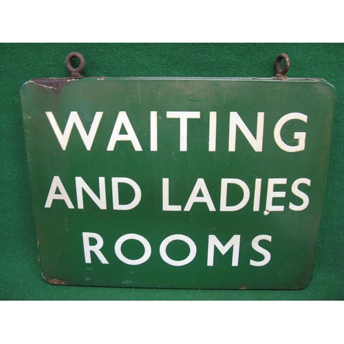 187 - Double sided hanging enamel Southern Region platform sign Waiting And Ladies Rooms - 24'' x 18'' x 2... 