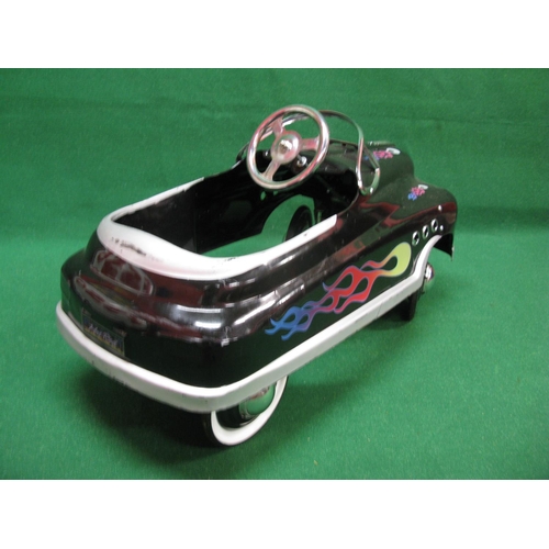 200 - Modern all metal Hot Rod pedal car manufactured by Syot, in black and silver livery with flame embel... 