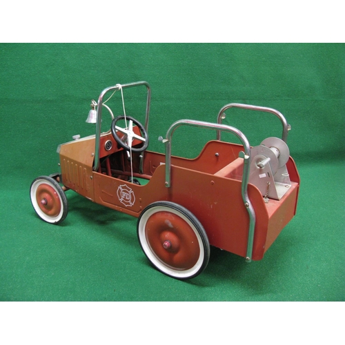 201 - Modern folded steel Fire Department pedal car with bell, finished in red and white livery - 38'' lon... 