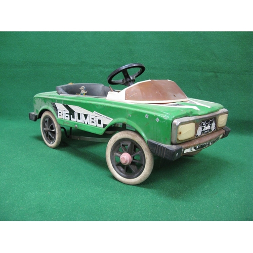 204 - 1960's/1970's Japanese steel and plastic pedal car in green livery with Big Jumbo decals - 39'' long