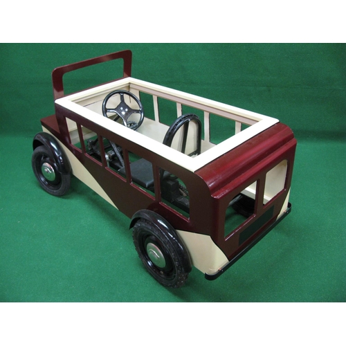 208 - Bespoke wooden bodied pedal bus with pneumatic tyres, proper seat and chain drive, in maroon and cre... 