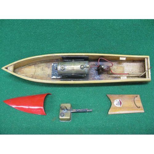 219 - Bowman, wooden live steam boat Swallow - 4'' long boiler with spirit burner powering a propeller via... 