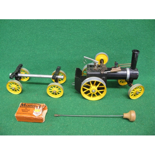 220 - Mamod steam tractor with solid fuel burner, drive belt and steering column together with part of the... 