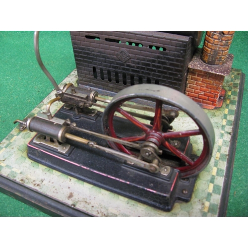 228 - Early Bing stationary steam plant comprising: 2.5'' dia x 6'' long boiler powering a twin cylinder s... 