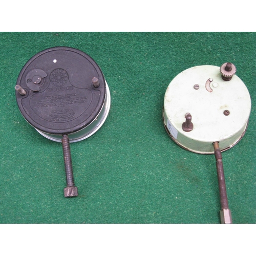 29 - Two Jaeger 8 day car clocks, both Fabrique en Suisse - 3.25'' in dia each