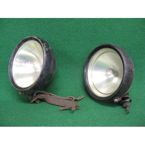 30 - Two 8'' dia Lucas headlamps with black 6'' deep bowls, one has 8'' long mounting bracket