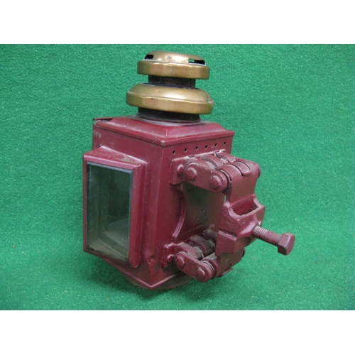 40 - Dependence paraffin lamp with red convex front lens and clear glass side panels made by J&R Oldfield... 