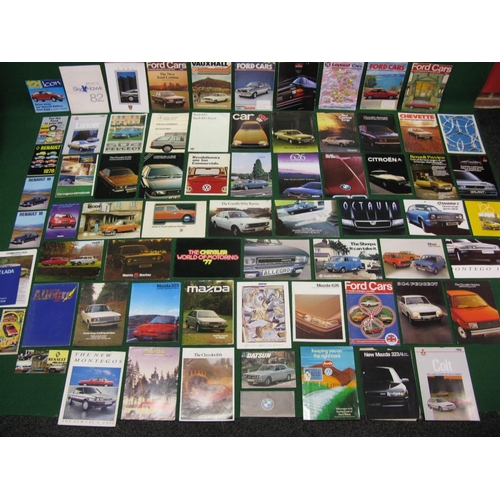 49 - Approx seventy 1970's/1980's/1990's car sales brochures for Chrysler, Vauxhall, Datsun, Audi, Mazda,... 