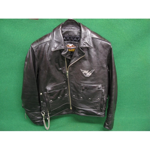 64 - Harley-Davidson Made in USA leather jacket with stitched HD USA logos to chest and back, size L