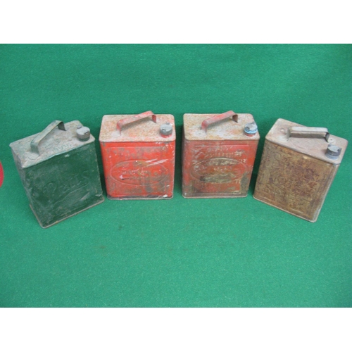 7 - Four, two gallon petrol cans to comprise: two Esso with plain caps, Shell Motor Spirit and Pratts, b... 