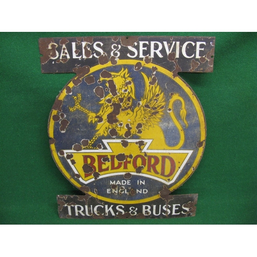 83 - Enamel sign for Bedford Made In England Trucks & Buses, Sales & Service, featuring the Griffin logo,... 