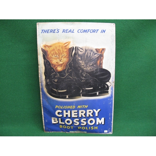 85 - Thin tin sign for Cherry Blossom featuring two kittens in a pair of boots and the words There's Real... 