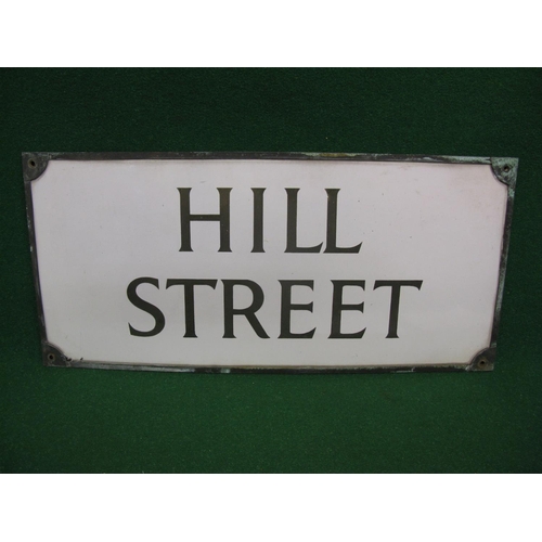 88 - Enamel road name Hill Street, green letters on a white ground contained in a bronze frame - 27'' x 1... 