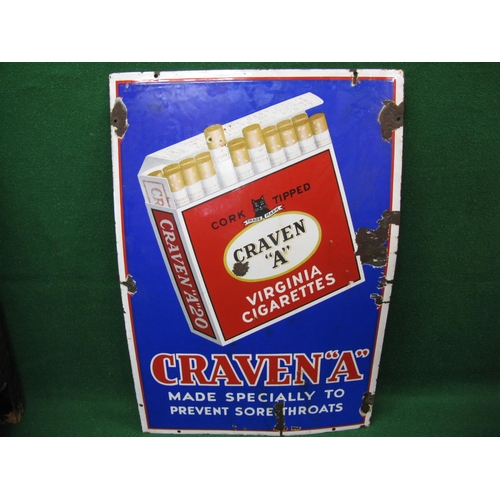 91 - Large enamel sign for Craven A Virginia Cigarettes, Made Specially To Prevent Sore Throats, featurin... 