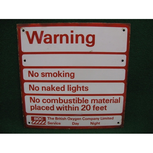 93 - Square enamel British Oxygen Co Ltd warning sign, red letters and borders on white grounds - 13.75''... 