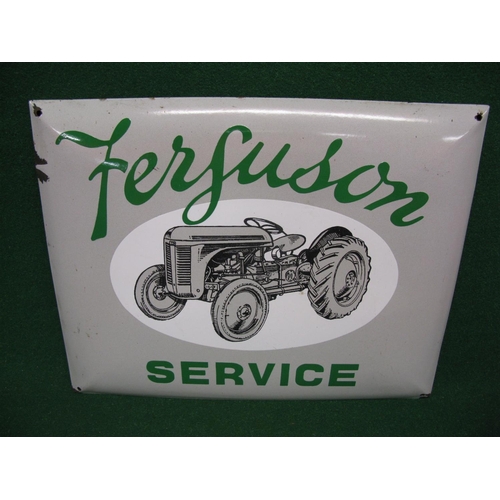 95 - Reproduction enamel cushion sign for Ferguson Service featuring a T20 tractor, green lettering on a ... 