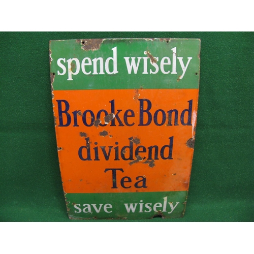 96 - Enamel advertising sign for Brooke Bond Dividend Tea, Spend Wisely, Save Wisely, white and blue lett... 