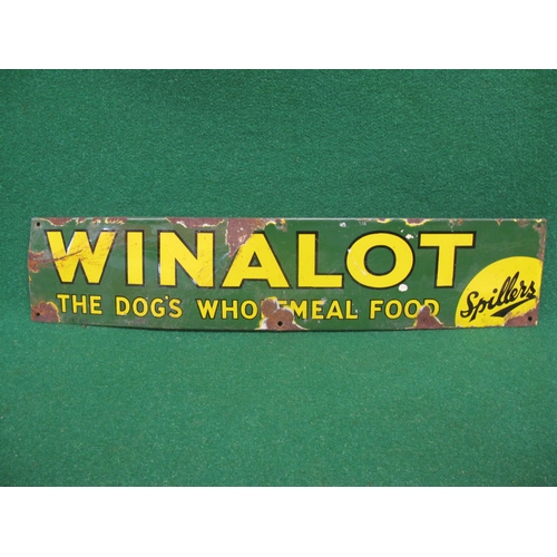 98 - Small enamel sign for Spillers Winalot, The Dog's Wholemeal Food, black and yellow letters on a gree... 