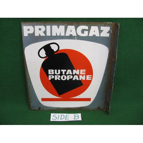 99 - Double sided enamel sign for Primagaz Butane, Propane, featuring a black gas bottle on a red, white ... 