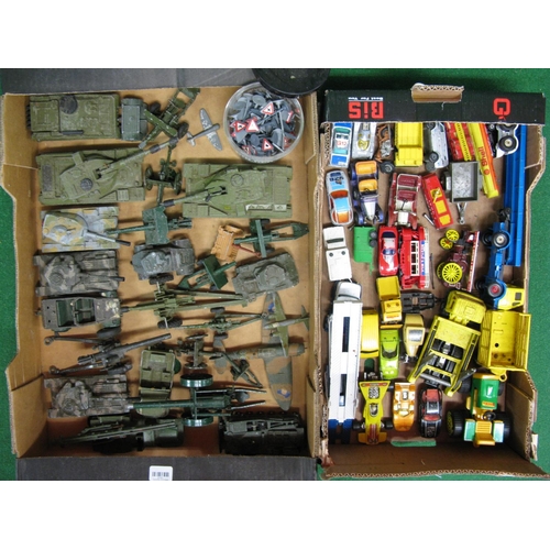 239 - Two boxes of approx fifty five items of diecast model vehicles and military equipment from Dinky, Co... 