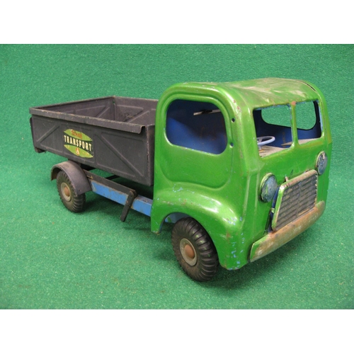 290 - Triang tinplate four wheel tipper truck with green painted cab, blue chassis and black tipper body -... 