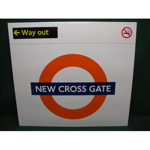 116 - Modern large enamel Overground station sign for New Cross Gate also featuring Way Out pointing left ... 