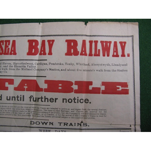 117 - Rhondda & Swansea Bay Railway original large wall poster timetable dated 4th October 1920 Until Furt... 