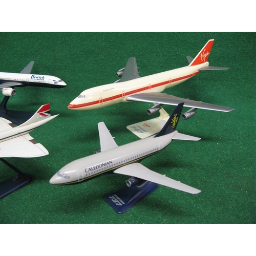 120 - Six plastic airliner models to include: Boeing 737, 747, 757 and Concorde in British Airways, virgin... 