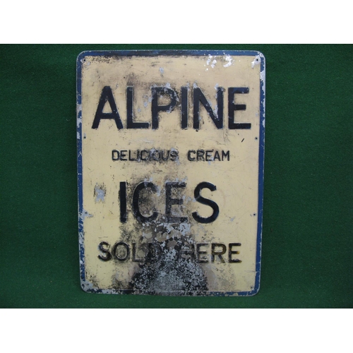 126 - Thick aluminium advertising sign for Alpine Delicious Cream Ices Sold Here, raised black letters on ... 