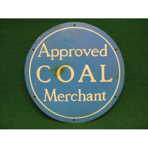 130 - Circular aluminium sign Approved Coal Merchant, white letters on a blue ground - 12