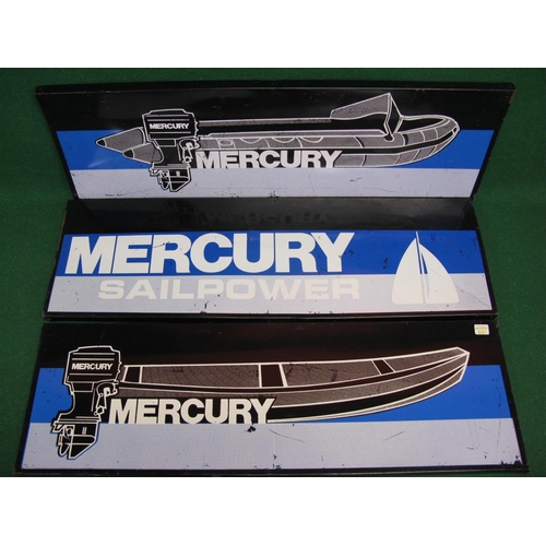 138 - Three modern metal shop fascia signs for Mercury Sail Power featuring boats and engines, in blue, bl... 