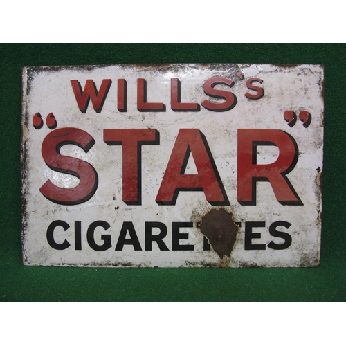 140 - Double sided enamel sign for Will's Star Cigarettes, black shaded red letters on a white ground - 18... 