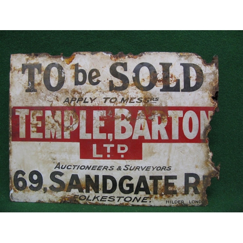 143 - Double sided enamel sign To Be Sold Apply To Messrs Temple, Barton Ltd Auctioneers & Surveyors, 69 S... 