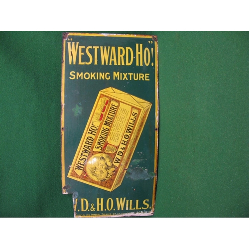 148 - Enamel sign for Westwood Ho! Smoking Mixture WD & HO Wills, yellow letters on a dark green ground an... 