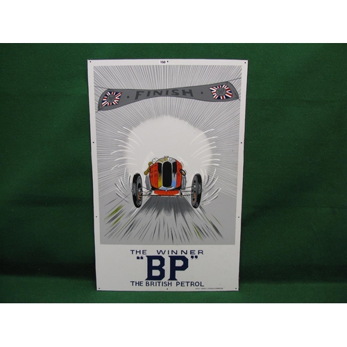 150 - Hand painted on metal copy of the highly prized BP sign The Winner, featuring a 1920's racing car ro... 