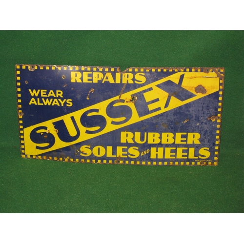 154 - Enamel sign for Repairs Wear Always Sussex Rubber Soles & Heels, yellow and blue - 18