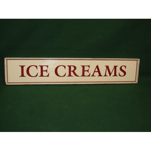 155 - Wooden sign for Ice Creams, dark red letters and lined border on a cream ground - 12.75