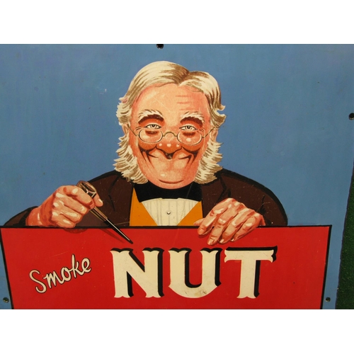 159 - Enamel sign Smoke Nutbrown For That Nutty Flavour, white letters on a red and black ground with a be... 