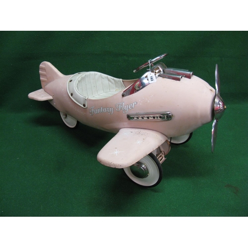 163 - Metal child's pedal plane Fantasy Flyer finished in pale pink and white with added brightwork.  Prop... 