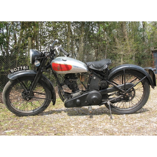 184 - 1935 Excelsior motorcycle.  Registration No. BOJ 781. 149cc OHV four stroke with Burman hand change ... 