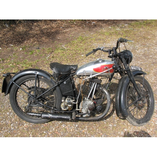 184 - 1935 Excelsior motorcycle.  Registration No. BOJ 781. 149cc OHV four stroke with Burman hand change ... 