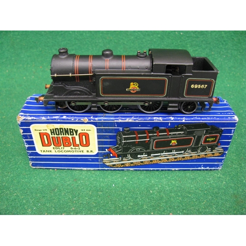 536 - Late 1950's Hornby Dublo EDL17 3 Rail N2 0-6-2 tank locomotive No. 69567 in early BR lined (matt) bl... 