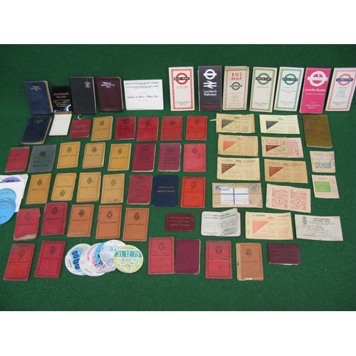 56 - Quantity of driving licenses from 1911-1975, Ration books, bus and trolley bus route maps, old tax d... 